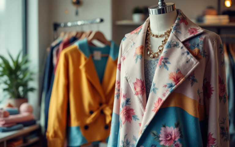 une-tenue-a-la-mode-presentee-sur-un-mannequin-dans-une-boutique-moderne-mettant-en-valeur-les-couleurs-vives-et-les-textures-du-tissu